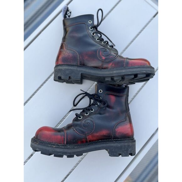 John Fluevog Derby Swirl Boot (6eye) Size 8.5 Women- Burgundy Rub Off - Picture 3 of 13